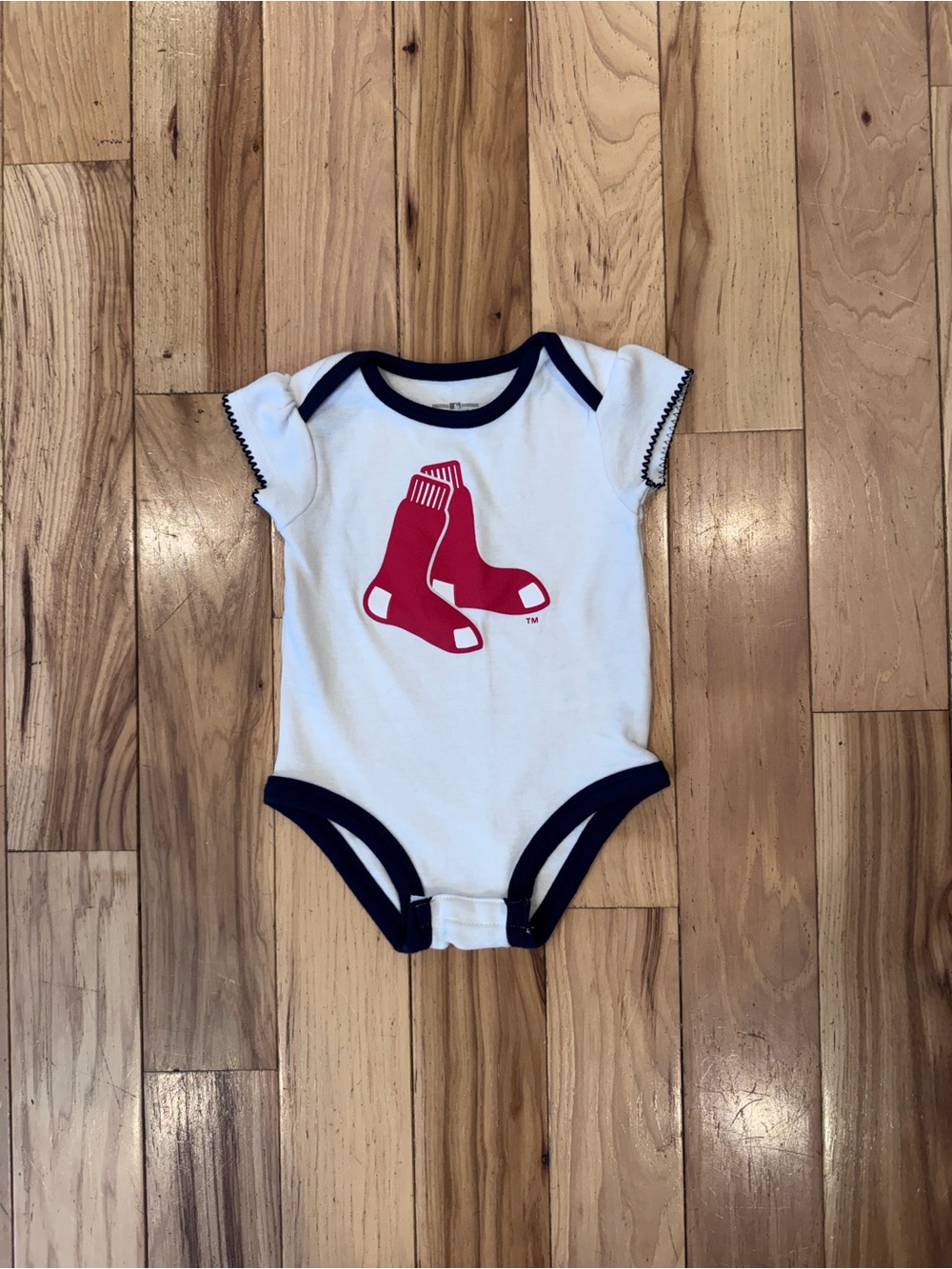 Genuine Merchandise RedSox White Baby One-Piece with Navy Trim and Red Logo